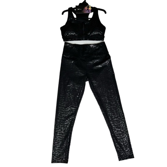 Sho active black athletic running sports bra and leggings set size large - Picture 1 of 8